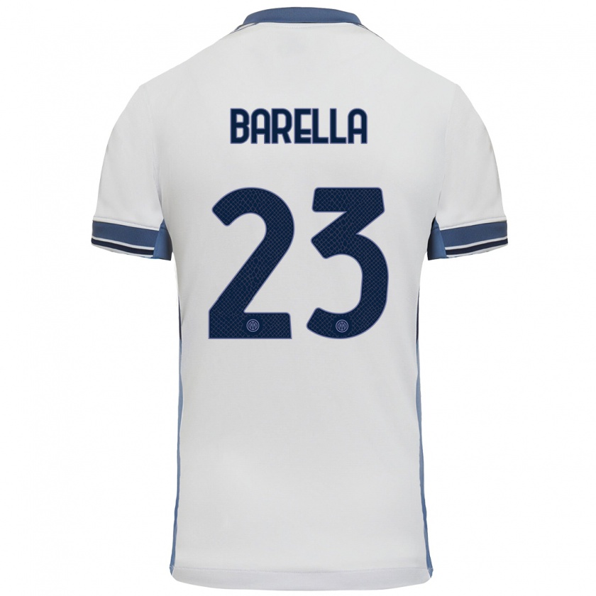 Kandiny Uomo Maglia Nicolò Barella #23 Bianco Grigio Kit Gara Away 2024/25 Maglietta