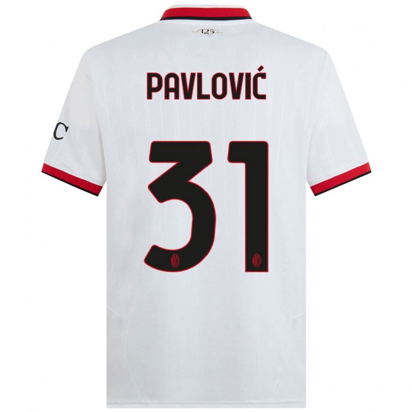 Kandiny Hombre Camiseta Strahinja Pavlović #31 Blanco Negro Rojo 2ª Equipación 2024/25 La Camisa