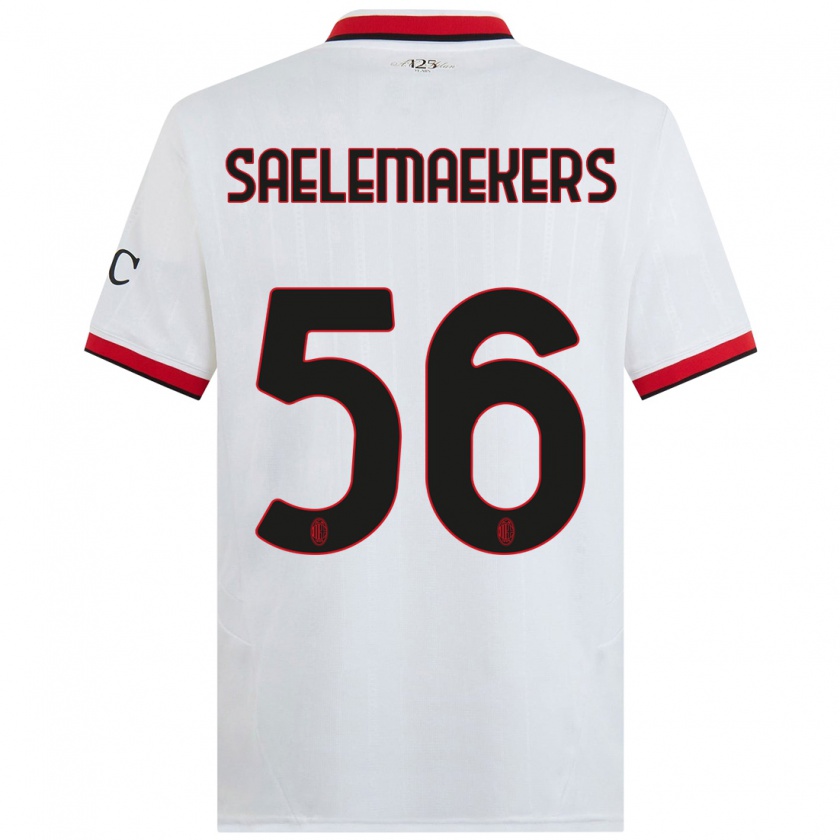 Kandiny Uomo Maglia Alexis Saelemaekers #56 Bianco Nero Rosso Kit Gara Away 2024/25 Maglietta