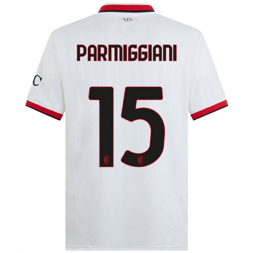 Kandiny Uomo Maglia Pietro Parmiggiani #15 Bianco Nero Rosso Kit Gara Away 2024/25 Maglietta