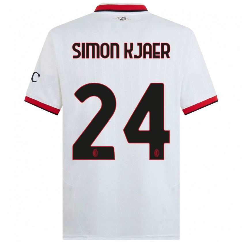 Kandiny Heren Simon Kjaer #24 Wit Zwart Rood Uitshirt Uittenue 2024/25 T-Shirt