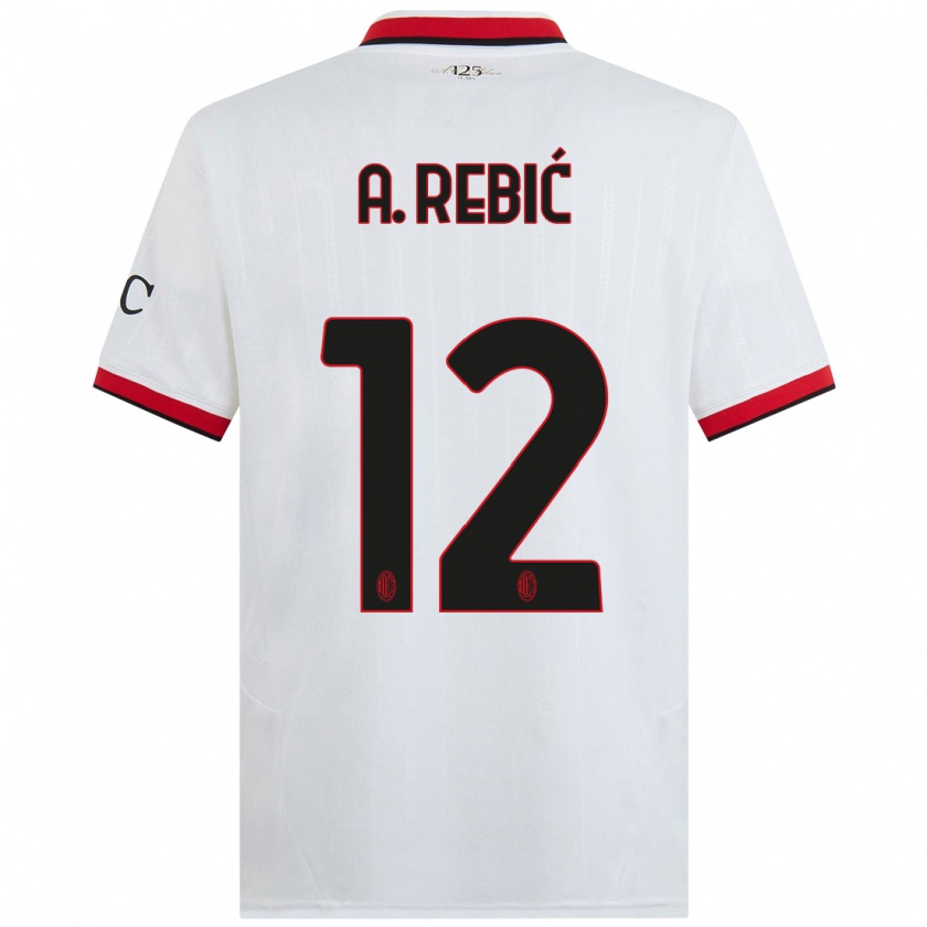 Kandiny Uomo Maglia Ante Rebic #12 Bianco Nero Rosso Kit Gara Away 2024/25 Maglietta