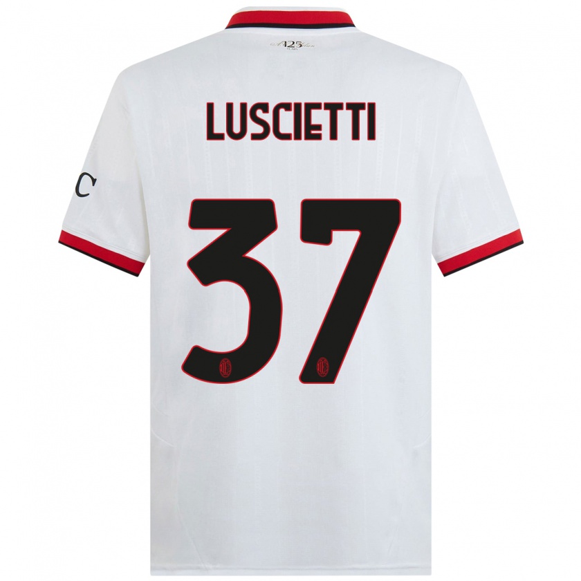 Kandiny Uomo Maglia Abebe Luscietti #37 Bianco Nero Rosso Kit Gara Away 2024/25 Maglietta