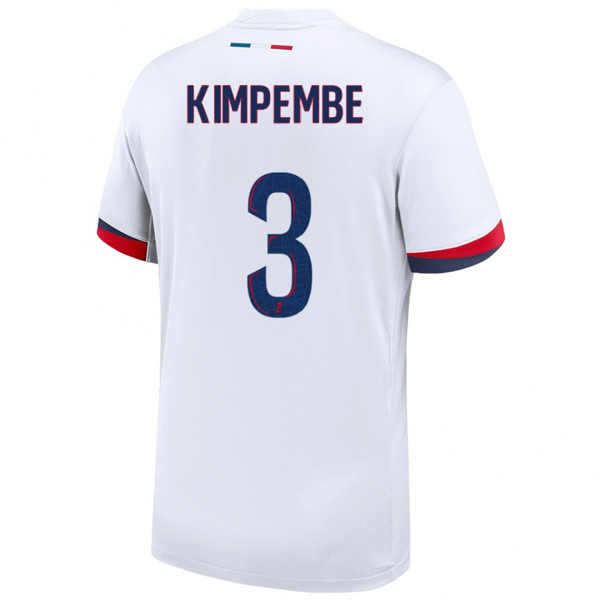 Kandiny Uomo Maglia Presnel Kimpembe #3 Bianco Blu Rosso Kit Gara Away 2024/25 Maglietta