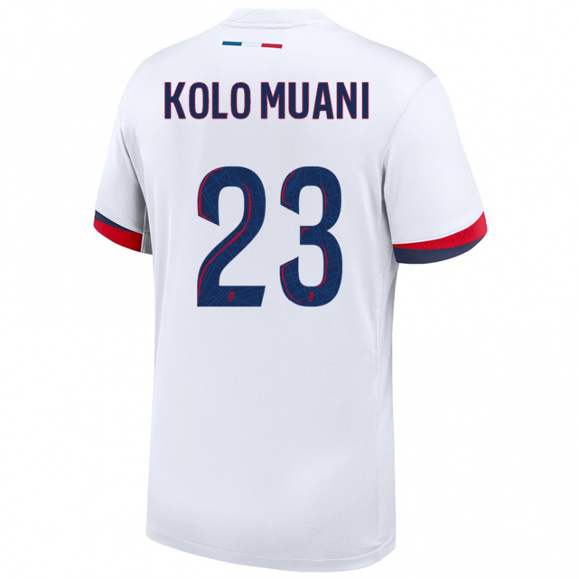 Kandiny Hombre Camiseta Randal Kolo Muani #23 Blanco Azul Rojo 2ª Equipación 2024/25 La Camisa México