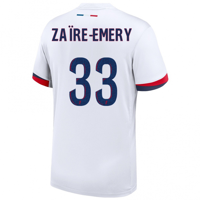 Kandiny Hombre Camiseta Warren Zaïre-Emery #33 Blanco Azul Rojo 2ª Equipación 2024/25 La Camisa México