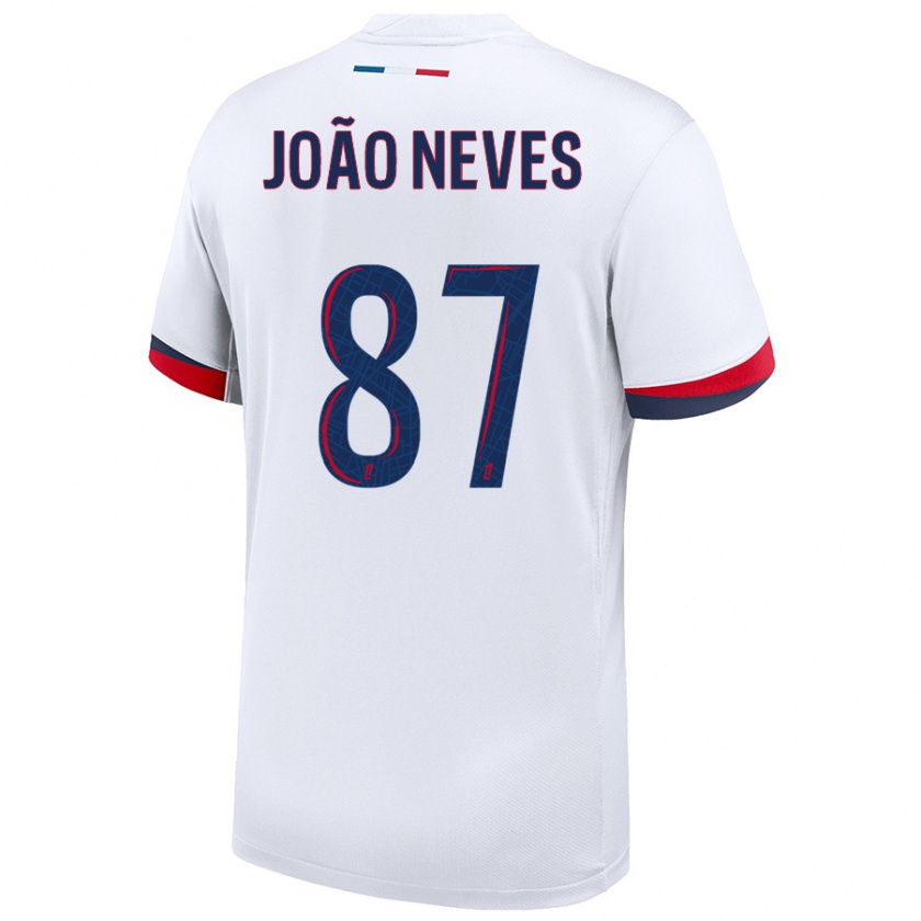 Kandiny Hombre Camiseta João Neves #87 Blanco Azul Rojo 2ª Equipación 2024/25 La Camisa