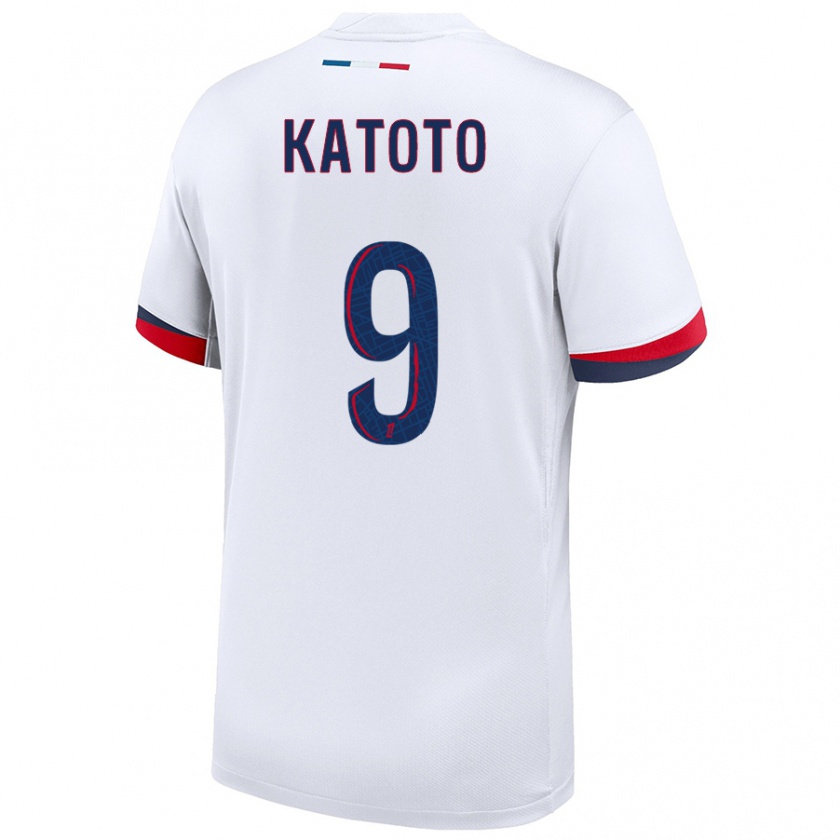 Kandiny Uomo Maglia Marie-Antoinette Katoto #9 Bianco Blu Rosso Kit Gara Away 2024/25 Maglietta