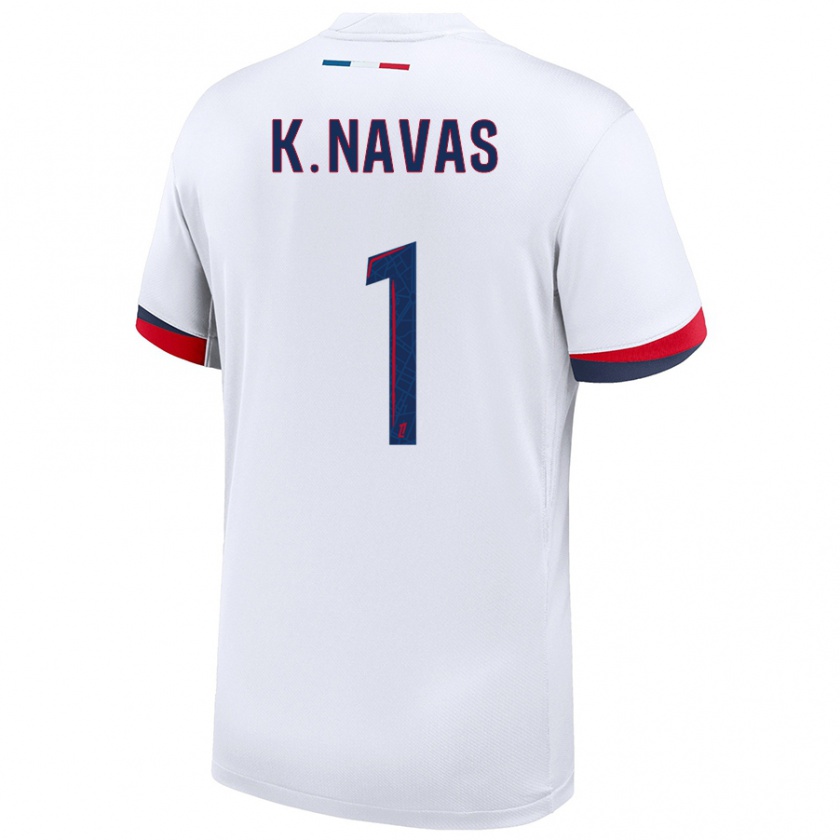 Kandiny Heren Keylor Navas #1 Wit Blauw Rood Uitshirt Uittenue 2024/25 T-Shirt