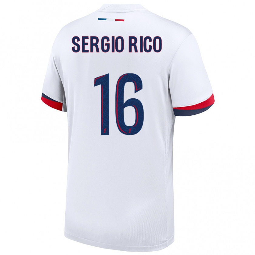 Kandiny Hombre Camiseta Sergio Rico #16 Blanco Azul Rojo 2ª Equipación 2024/25 La Camisa México