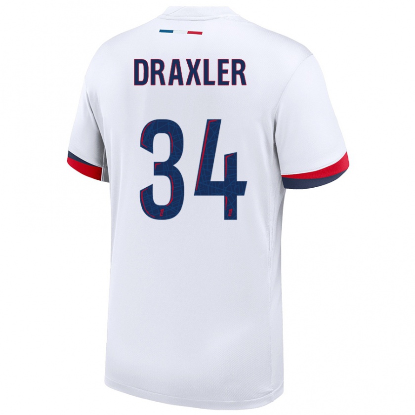 Kandiny Heren Julian Draxler #34 Wit Blauw Rood Uitshirt Uittenue 2024/25 T-Shirt