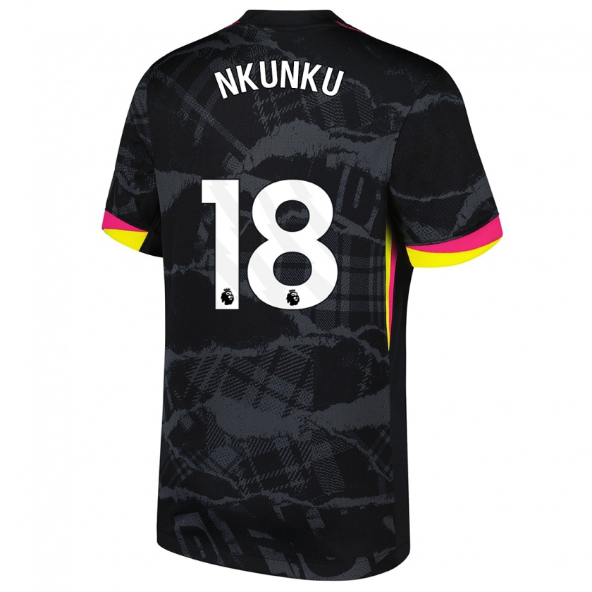 Kandiny Hombre Camiseta Christopher Nkunku #18 Negro Rosa Equipación Tercera 2024/25 La Camisa