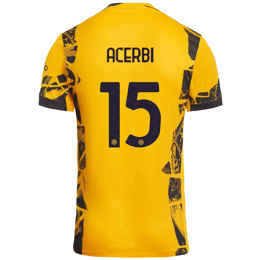 Kandiny Hombre Camiseta Francesco Acerbi #15 Dorado Negro Equipación Tercera 2024/25 La Camisa