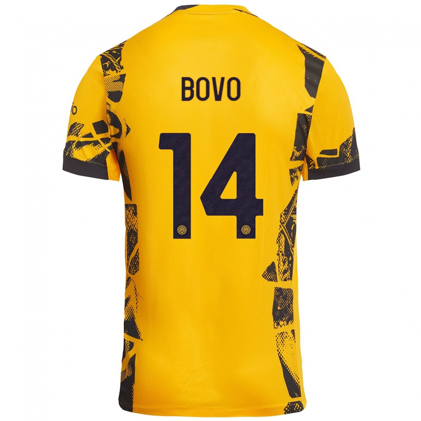 Kandiny Heren Leonardo Bovo #14 Goud Zwart Thuisshirt Derde Tenue 2024/25 T-Shirt