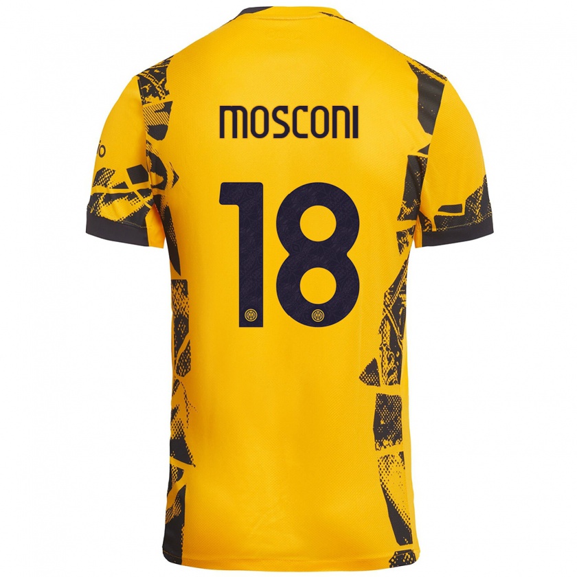 Kandiny Hombre Camiseta Mattia Mosconi #18 Dorado Negro Equipación Tercera 2024/25 La Camisa