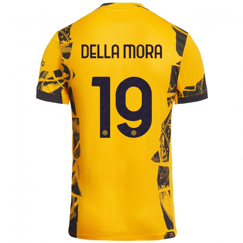 Kandiny Uomo Maglia Tommaso Della Mora #19 Oro Nero Kit Gara Third 2024/25 Maglietta