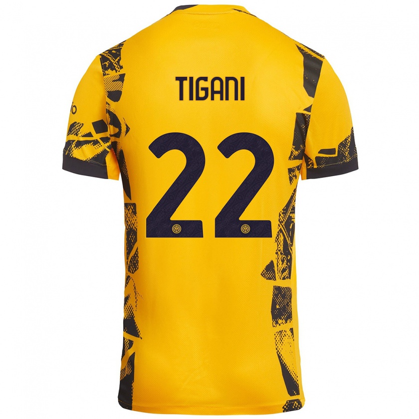 Kandiny Uomo Maglia Edoardo Tigani #22 Oro Nero Kit Gara Third 2024/25 Maglietta