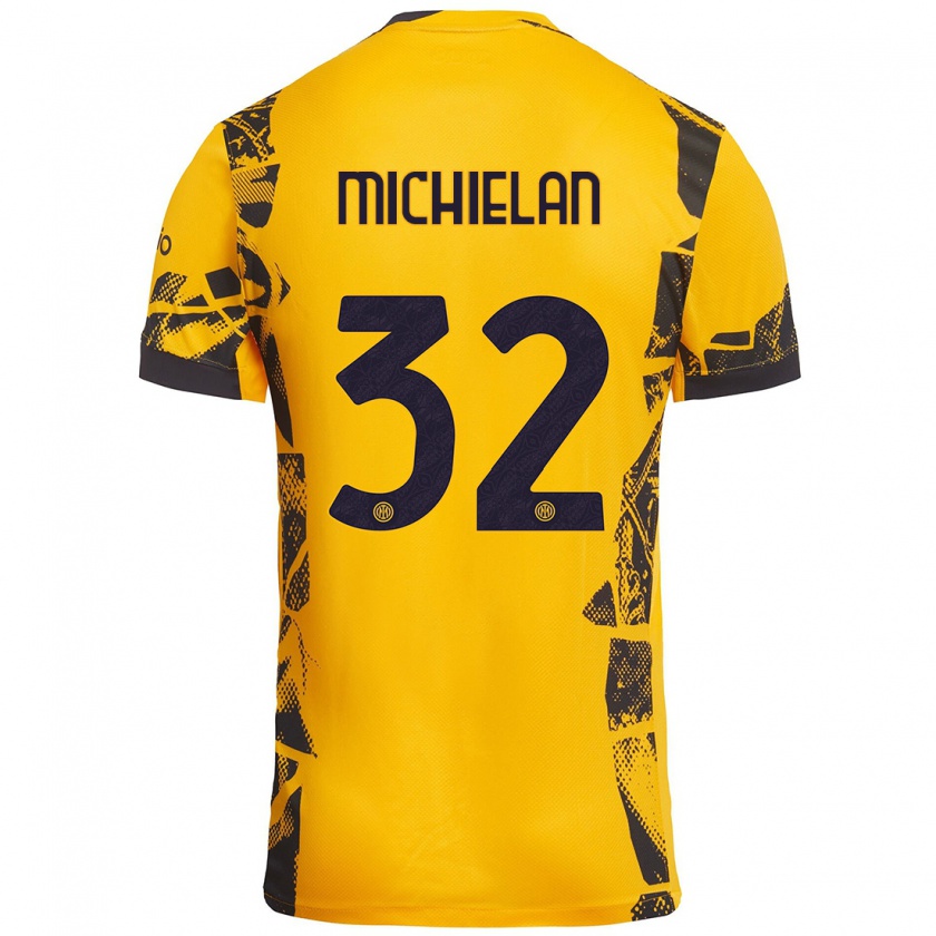 Kandiny Hombre Camiseta Mattia Michielan #32 Dorado Negro Equipación Tercera 2024/25 La Camisa México