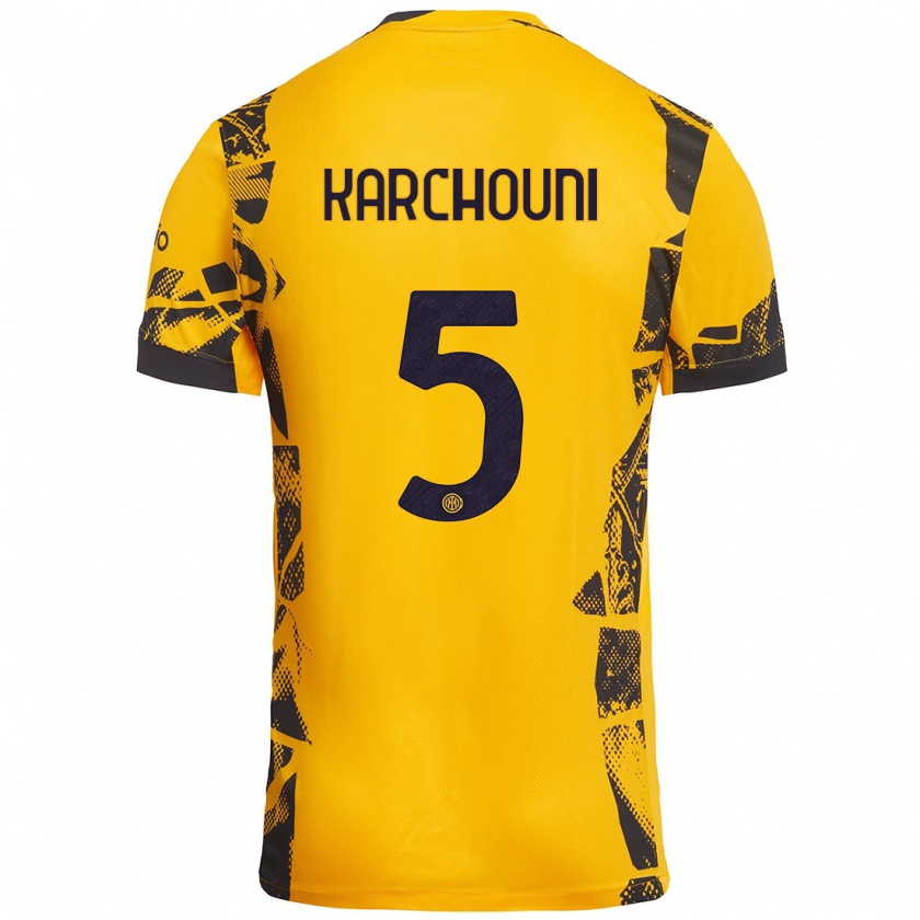 Kandiny Heren Ghoutia Karchouni #5 Goud Zwart Thuisshirt Derde Tenue 2024/25 T-Shirt