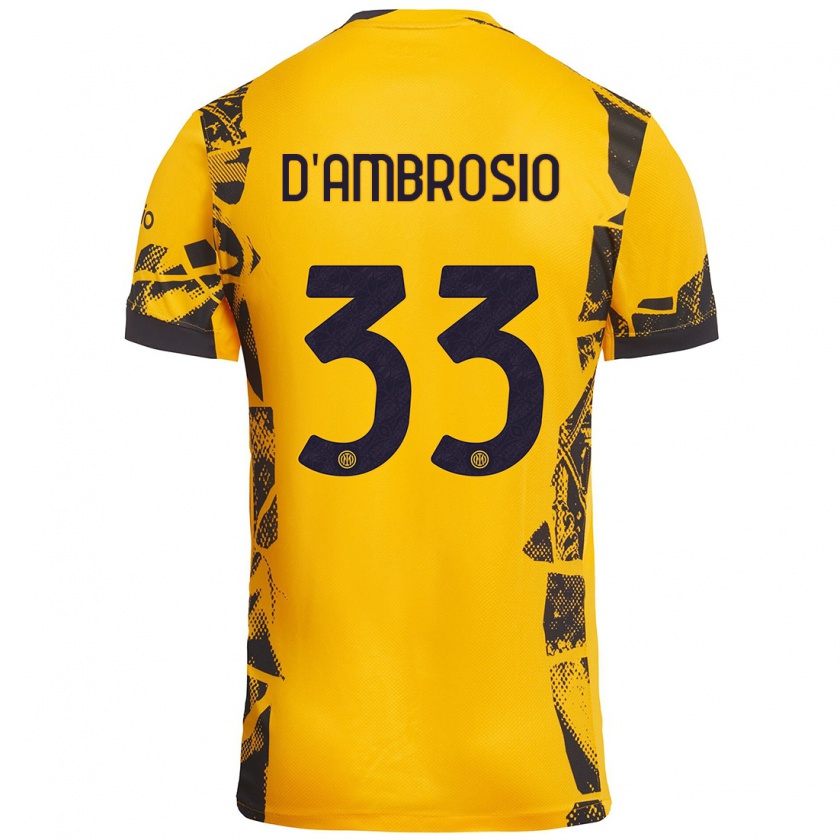 Kandiny Heren Danilo D'ambrosio #33 Goud Zwart Thuisshirt Derde Tenue 2024/25 T-Shirt