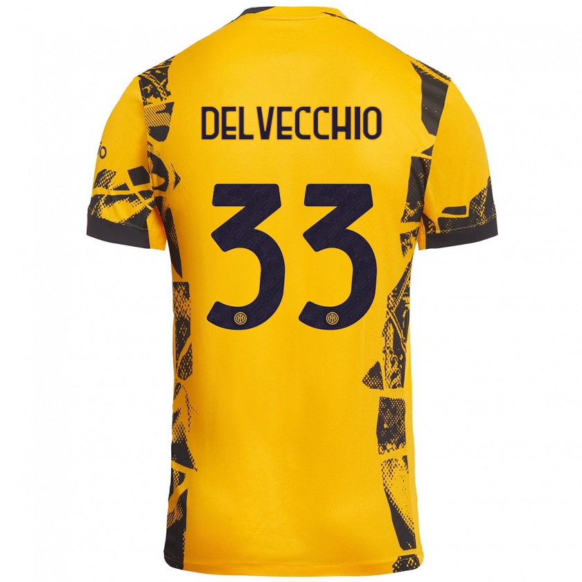 Kandiny Heren Gabriele Delvecchio #33 Goud Zwart Thuisshirt Derde Tenue 2024/25 T-Shirt