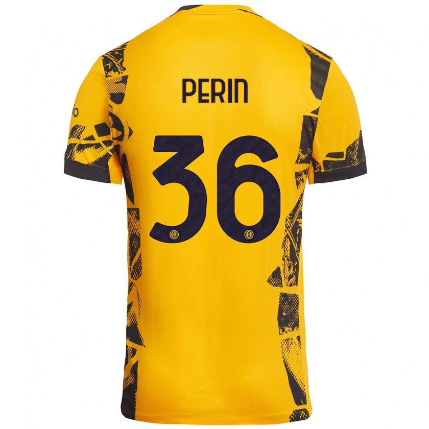 Kandiny Hombre Camiseta Nicolo Perin #36 Dorado Negro Equipación Tercera 2024/25 La Camisa