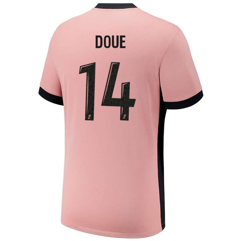 Kandiny Hombre Camiseta Désiré Doué #14 Rosa Óxido Equipación Tercera 2024/25 La Camisa México