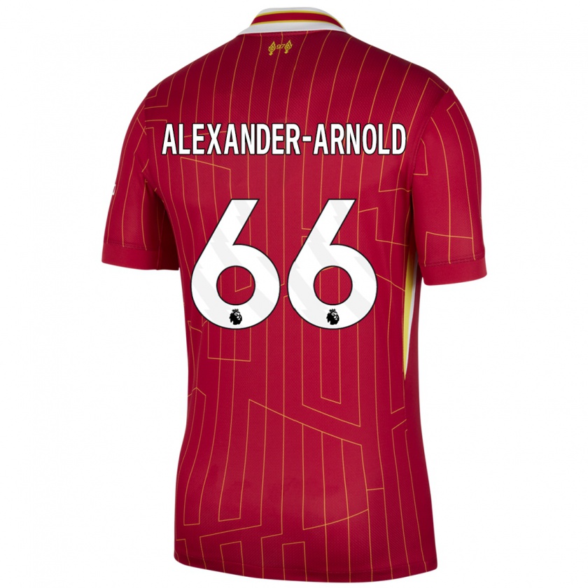 Kandiny Dames Trent Alexander-Arnold #66 Rood Geel Wit Thuisshirt Thuistenue 2024/25 T-Shirt