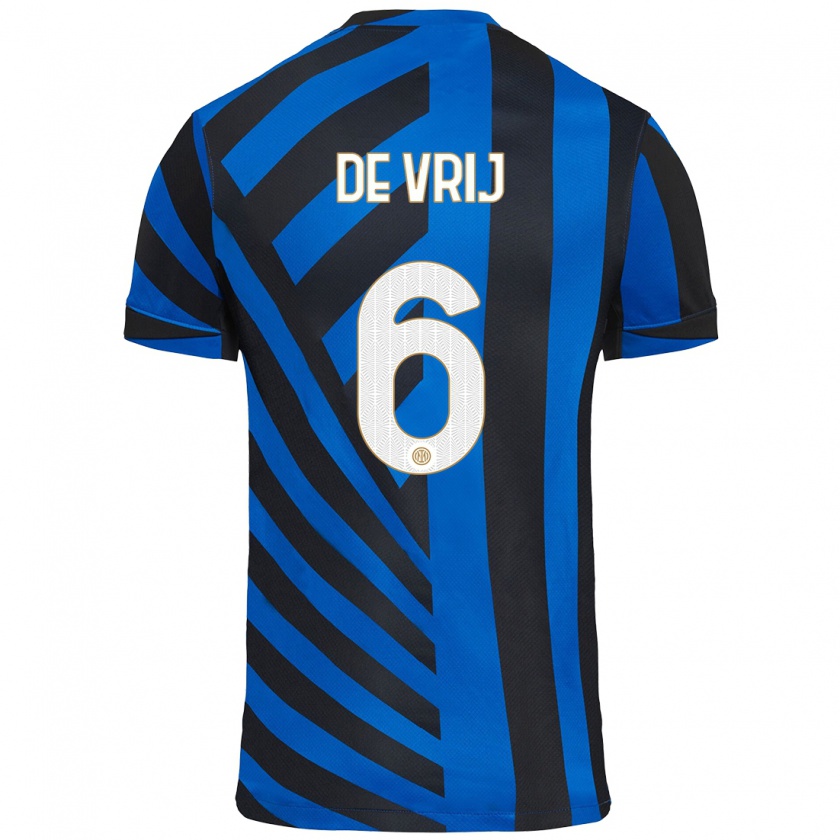 Kandiny Dames Stefan De Vrij #6 Blauw Zwart Thuisshirt Thuistenue 2024/25 T-Shirt