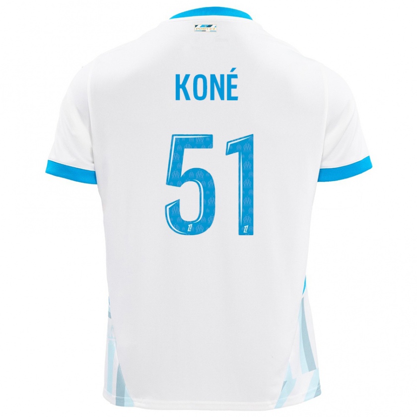 Kandiny Mujer Camiseta Ismaël Koné #51 Blanco Azul Cielo 1ª Equipación 2024/25 La Camisa