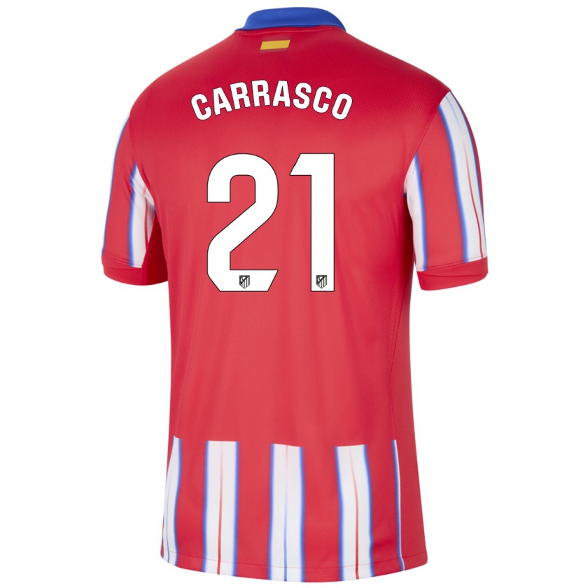 Kandiny Mujer Camiseta Yannick Carrasco #21 Rojo Blanco Azul 1ª Equipación 2024/25 La Camisa