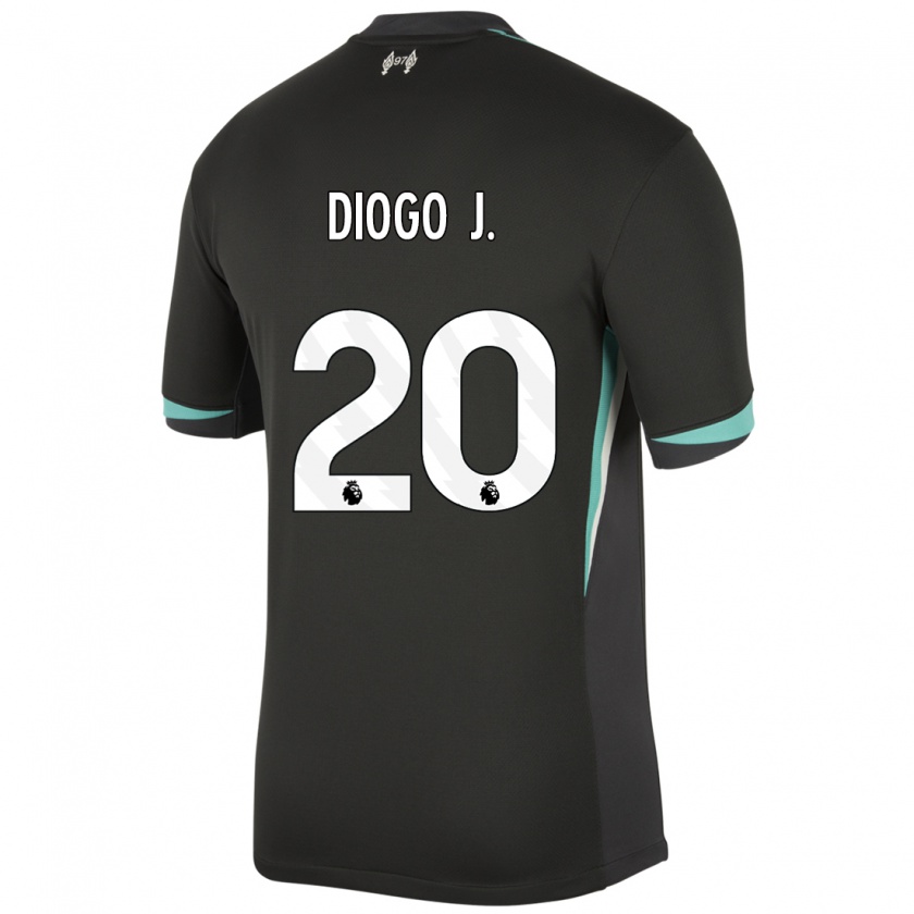 Kandiny Dames Diogo Jota #20 Zwart Antraciet Wit Uitshirt Uittenue 2024/25 T-Shirt