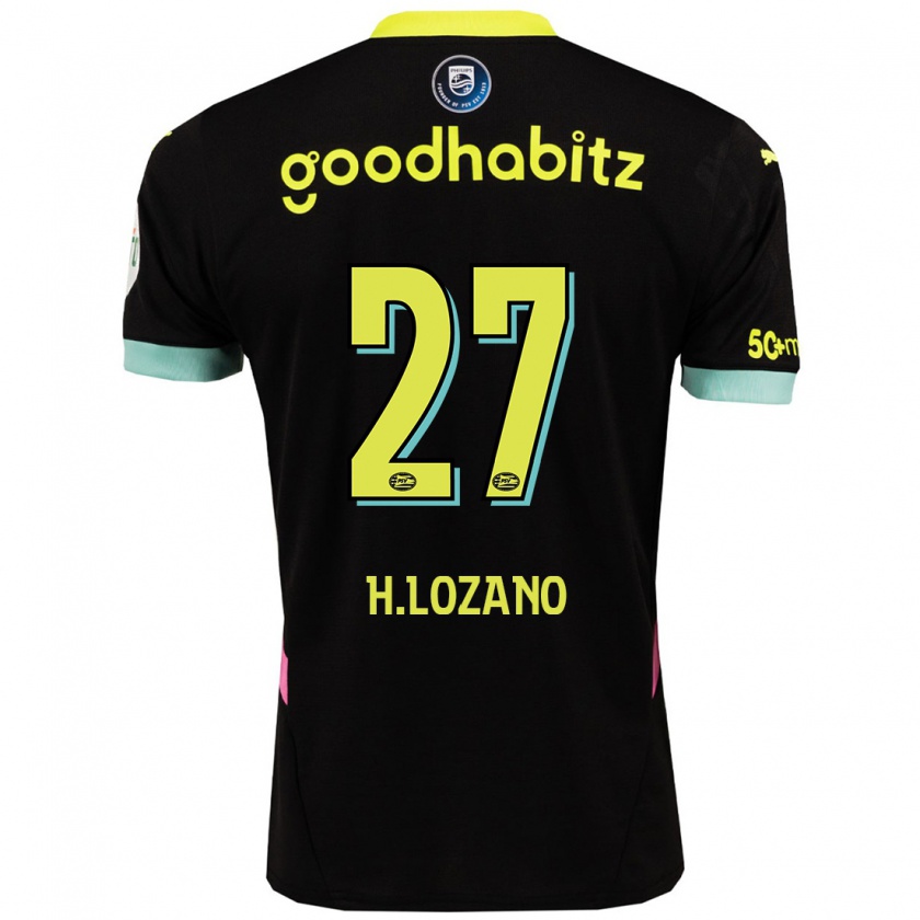 Kandiny Donna Maglia Hirving Lozano #27 Nero Giallo Kit Gara Away 2024/25 Maglietta