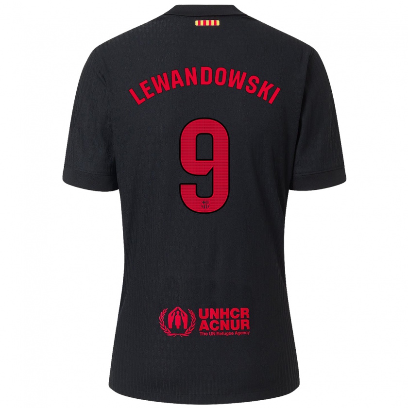 Kandiny Dames Robert Lewandowski #9 Zwart Rood Uitshirt Uittenue 2024/25 T-Shirt