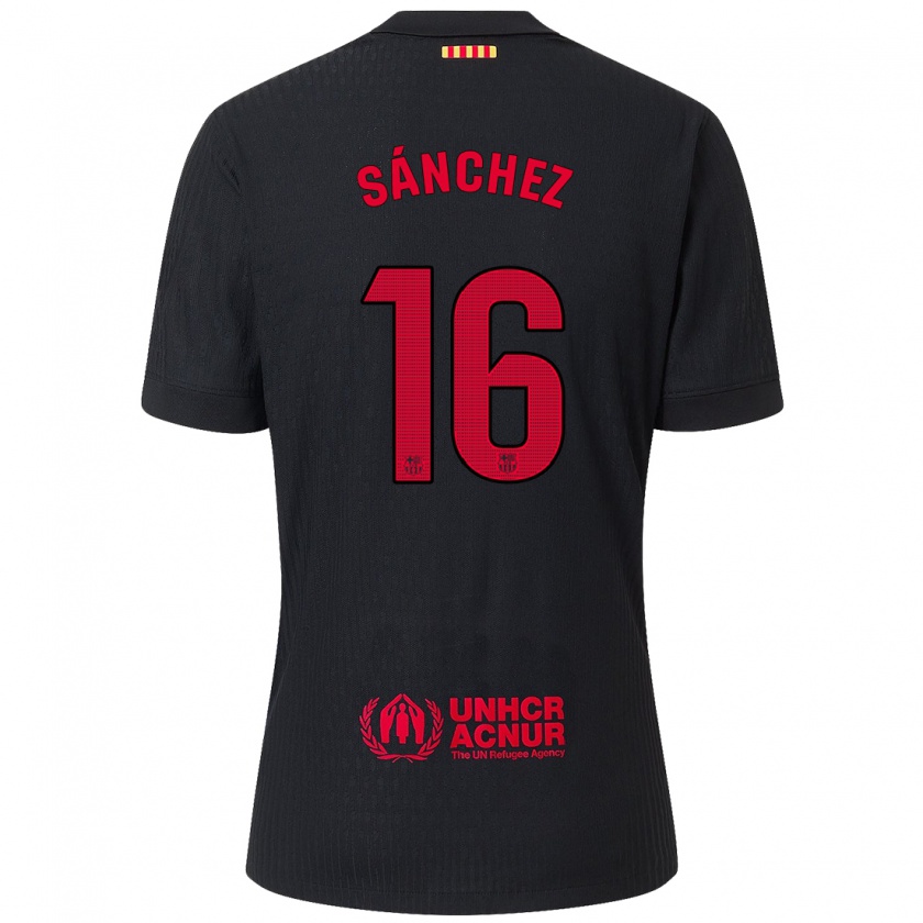 Kandiny Donna Maglia Edu Sánchez #16 Nero Rosso Kit Gara Away 2024/25 Maglietta