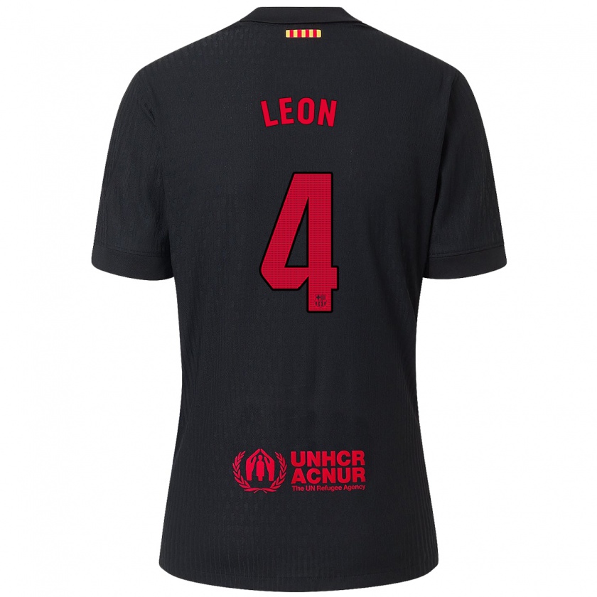 Kandiny Donna Maglia Mapi León #4 Nero Rosso Kit Gara Away 2024/25 Maglietta