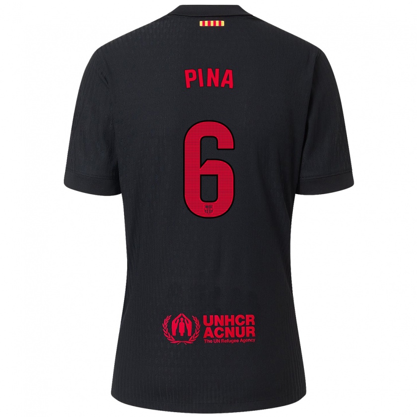 Kandiny Mujer Camiseta Clàudia Pina #6 Negro Rojo 2ª Equipación 2024/25 La Camisa