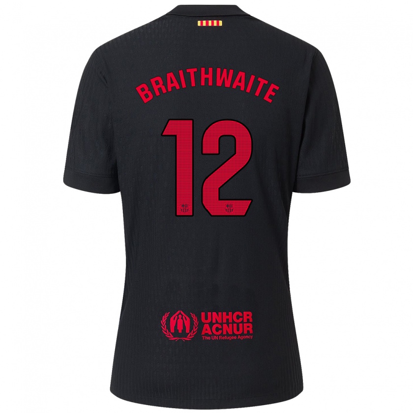 Kandiny Mujer Camiseta Martin Braithwaite #12 Negro Rojo 2ª Equipación 2024/25 La Camisa