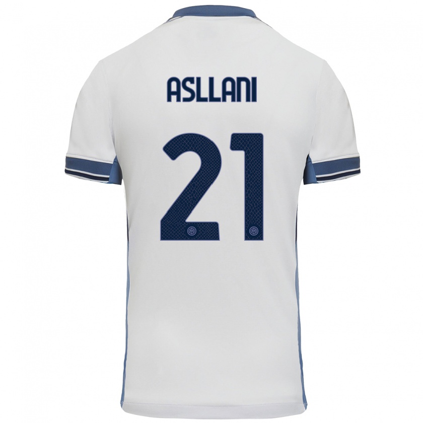 Kandiny Mujer Camiseta Kristjan Asllani #21 Blanco Gris 2ª Equipación 2024/25 La Camisa