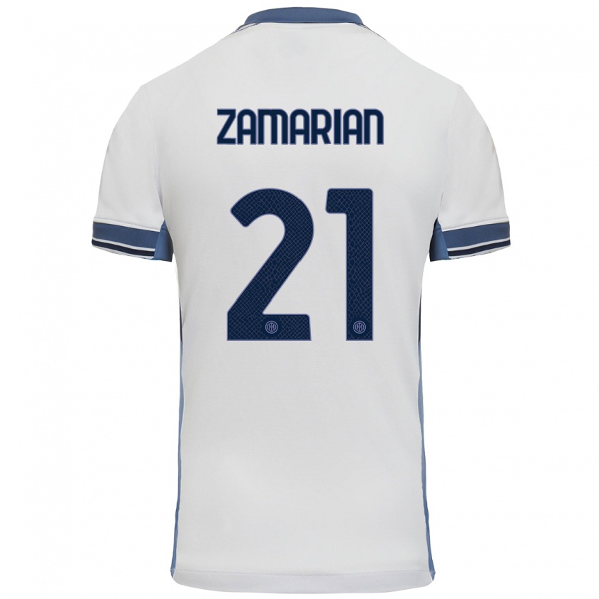 Kandiny Mujer Camiseta Matteo Zamarian #21 Blanco Gris 2ª Equipación 2024/25 La Camisa