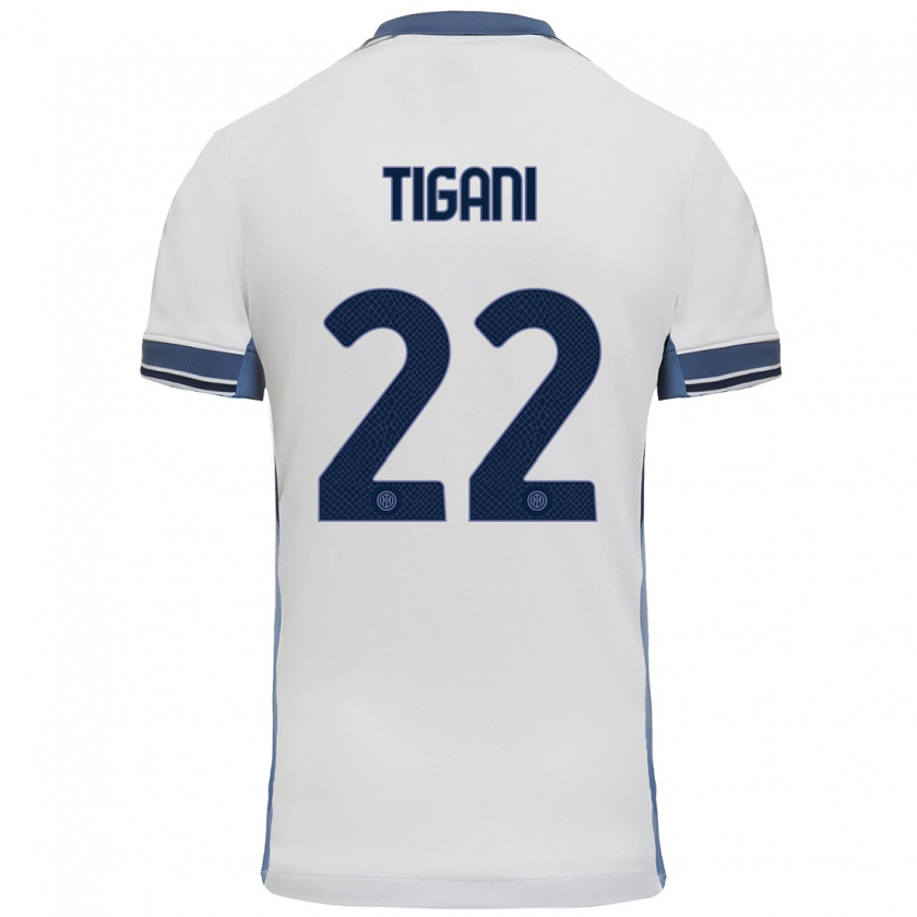 Kandiny Mujer Camiseta Edoardo Tigani #22 Blanco Gris 2ª Equipación 2024/25 La Camisa