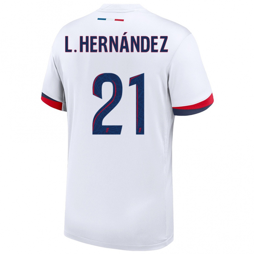 Kandiny Dames Lucas Hernández #21 Wit Blauw Rood Uitshirt Uittenue 2024/25 T-Shirt