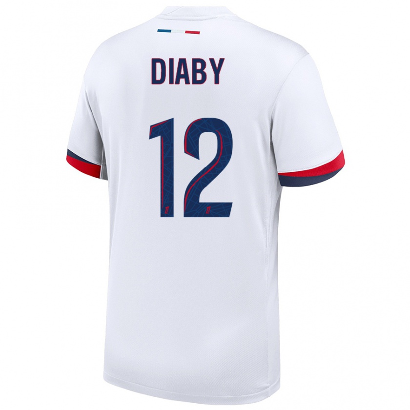 Kandiny Donna Maglia Ibrahima Diaby #12 Bianco Blu Rosso Kit Gara Away 2024/25 Maglietta