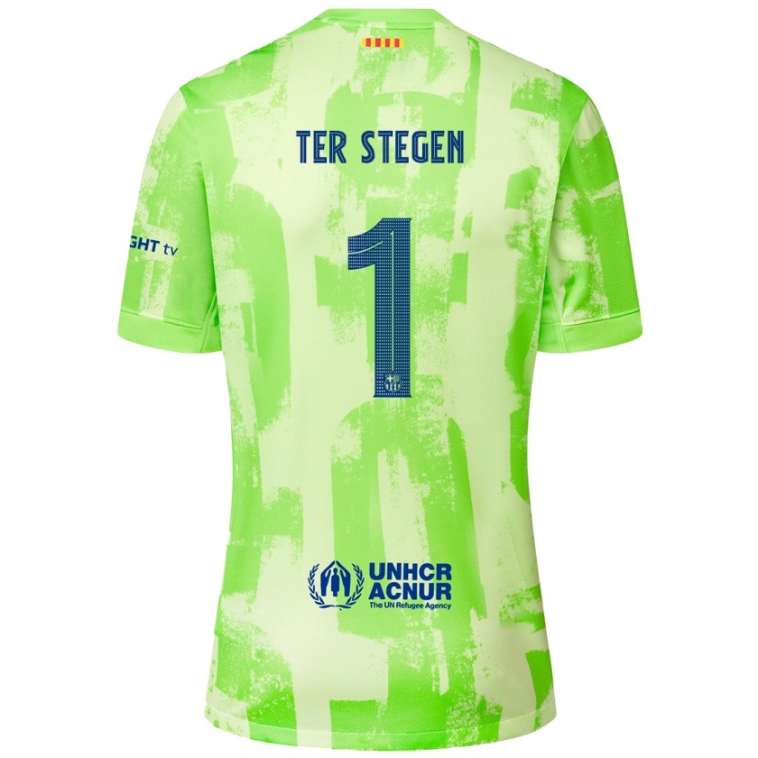 Kandiny Dames Marc-André Ter Stegen #1 Limoen Thuisshirt Derde Tenue 2024/25 T-Shirt