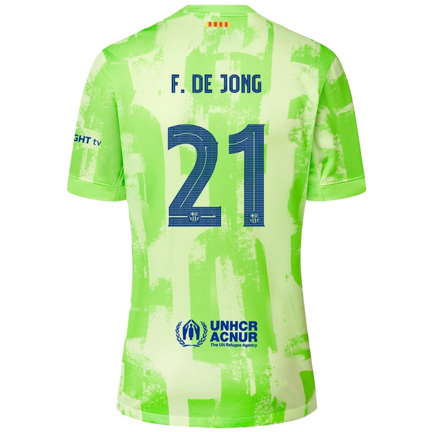 Kandiny Dames Frenkie De Jong #21 Limoen Thuisshirt Derde Tenue 2024/25 T-Shirt