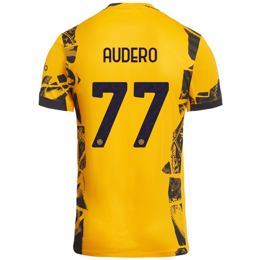 Kandiny Mujer Camiseta Emil Audero #77 Dorado Negro Equipación Tercera 2024/25 La Camisa