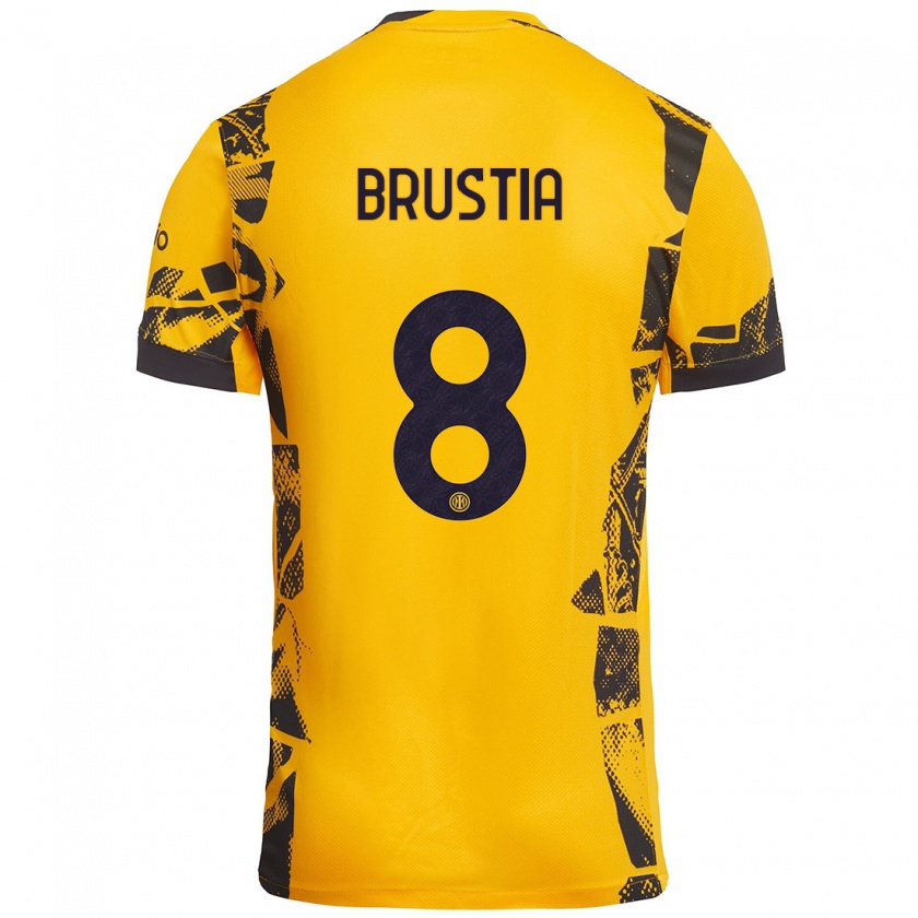 Kandiny Mujer Camiseta Martina Brustia #8 Dorado Negro Equipación Tercera 2024/25 La Camisa