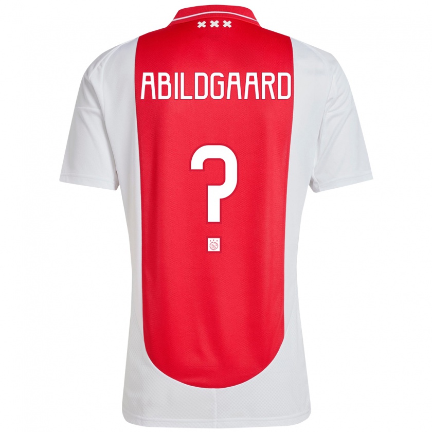 Kandiny Bambino Maglia Lasse Abildgaard #0 Rosso Bianco Kit Gara Home 2024/25 Maglietta