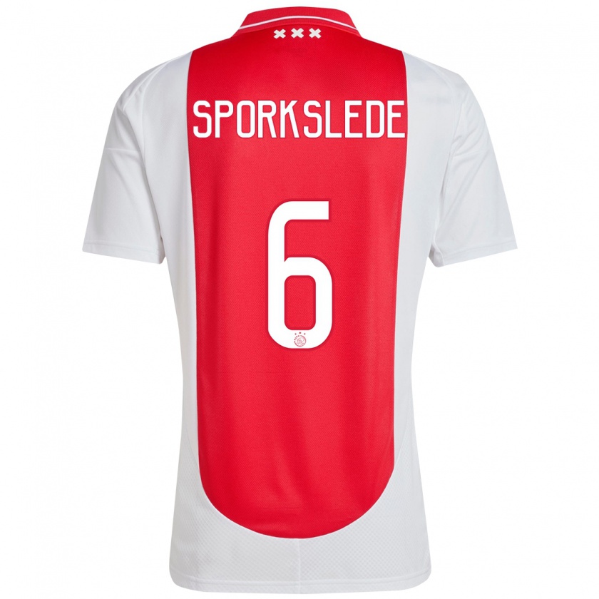 Kandiny Bambino Maglia Fabian Sporkslede #6 Rosso Bianco Kit Gara Home 2024/25 Maglietta