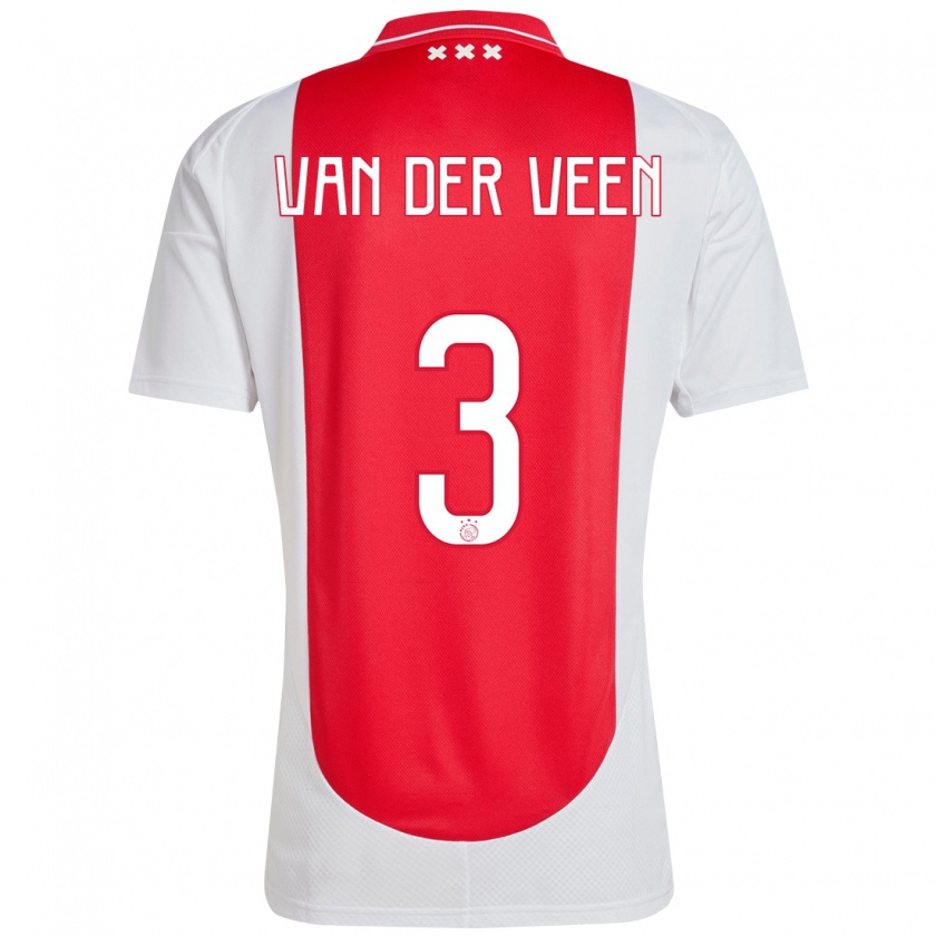 Kandiny Niño Camiseta Roos Van Der Veen #3 Rojo Blanco 1ª Equipación 2024/25 La Camisa